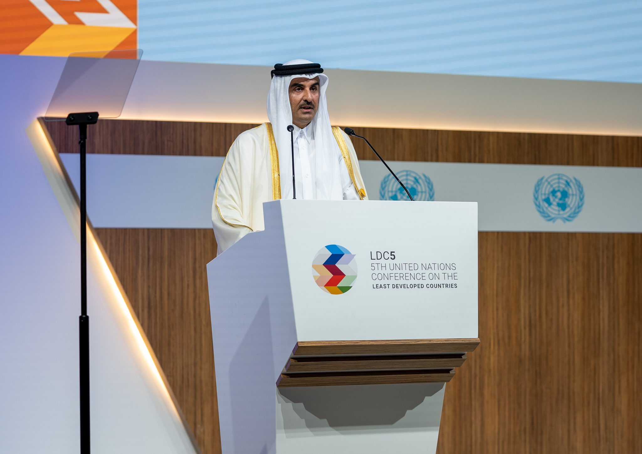 سمو الأمير المفدى يفتتح مؤتمر الأمم المتحدة الخامس المعني بأقل البلدان نموا والمنعقد تحت شعار من الإمكانات إلى الازدهار وذلك بمركز قطر الوطني للمؤتمرات