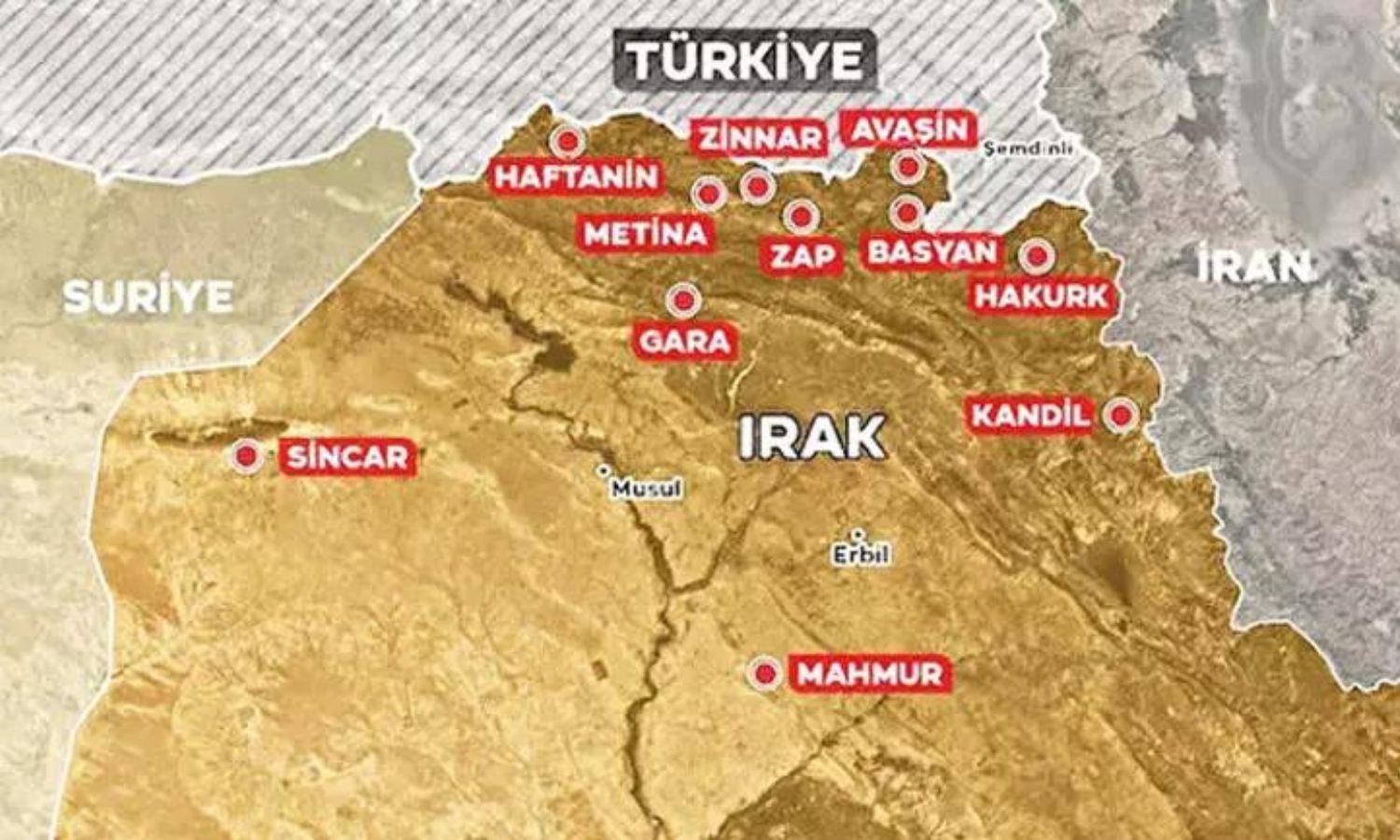 خريطة تظهر أماكن توزع قوات حزب العمال الكردستاني في العراق (حرييت)